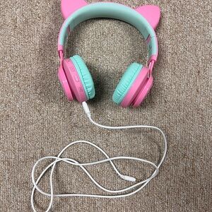Riwbox CT-7 Cat Ear Kids Headphones Pink & Green Bluetooth LED Light Foldable